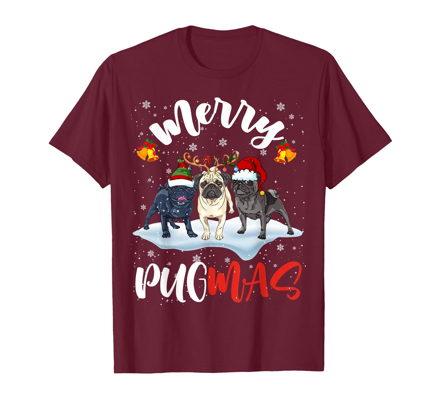 Merry Pugmas Funny Santa Reindeer Elf Pug Dog Christmas T-Shirt