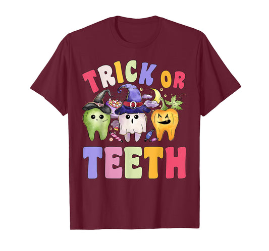 Funny Trick Or Teeth Dental Halloween Dentist T-Shirt