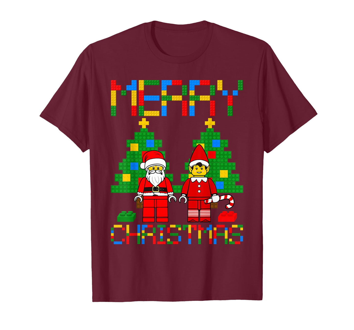 Merry Christmas Blocks Building Christmas Tree & Santa Kids T-Shirt