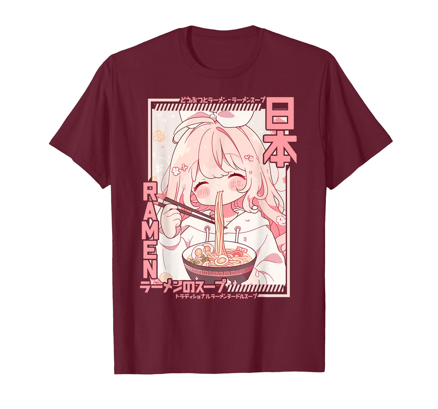 Anime Girl Loving Ramen Kawaii Neko Manga Girl Ramen T-Shirt