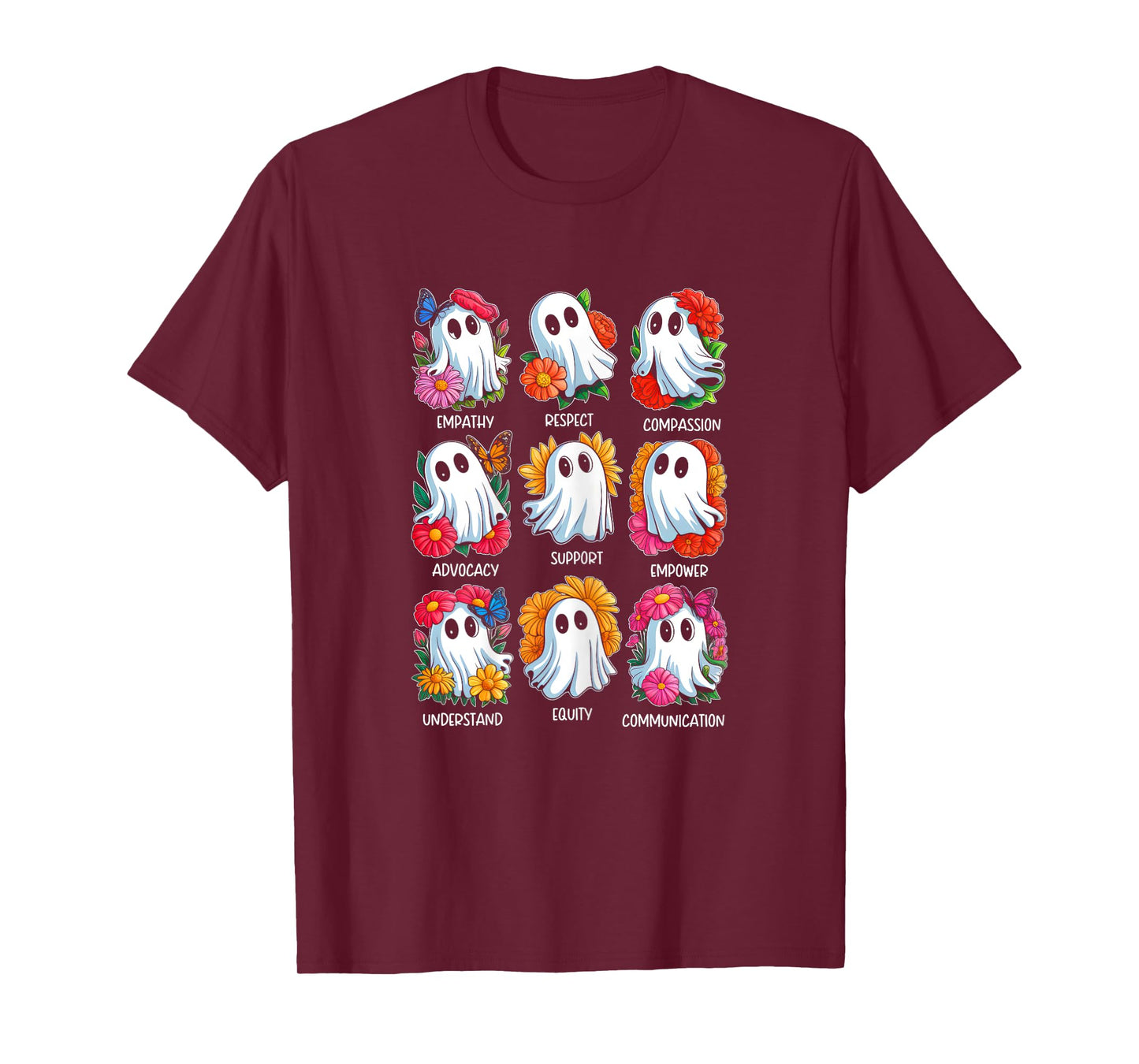 Cute Ghost Floral Social Worker Halloween Retro Social Work T-Shirt