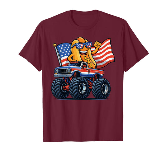 4th Of July Monster Truck Hot Dog American Flag Men Boy T-Shirt