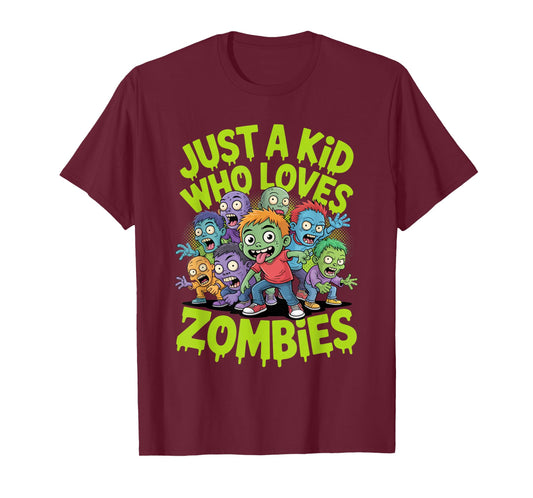 Just a Kid Who Loves Zombies Playful Halloween Boys Girls T-Shirt