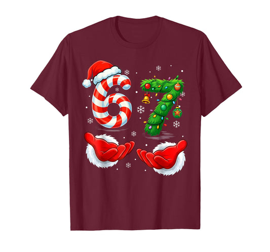 67 Christmas Meme 6 7 Santa Hands Candy Cane Tree Gen Alpha T-Shirt