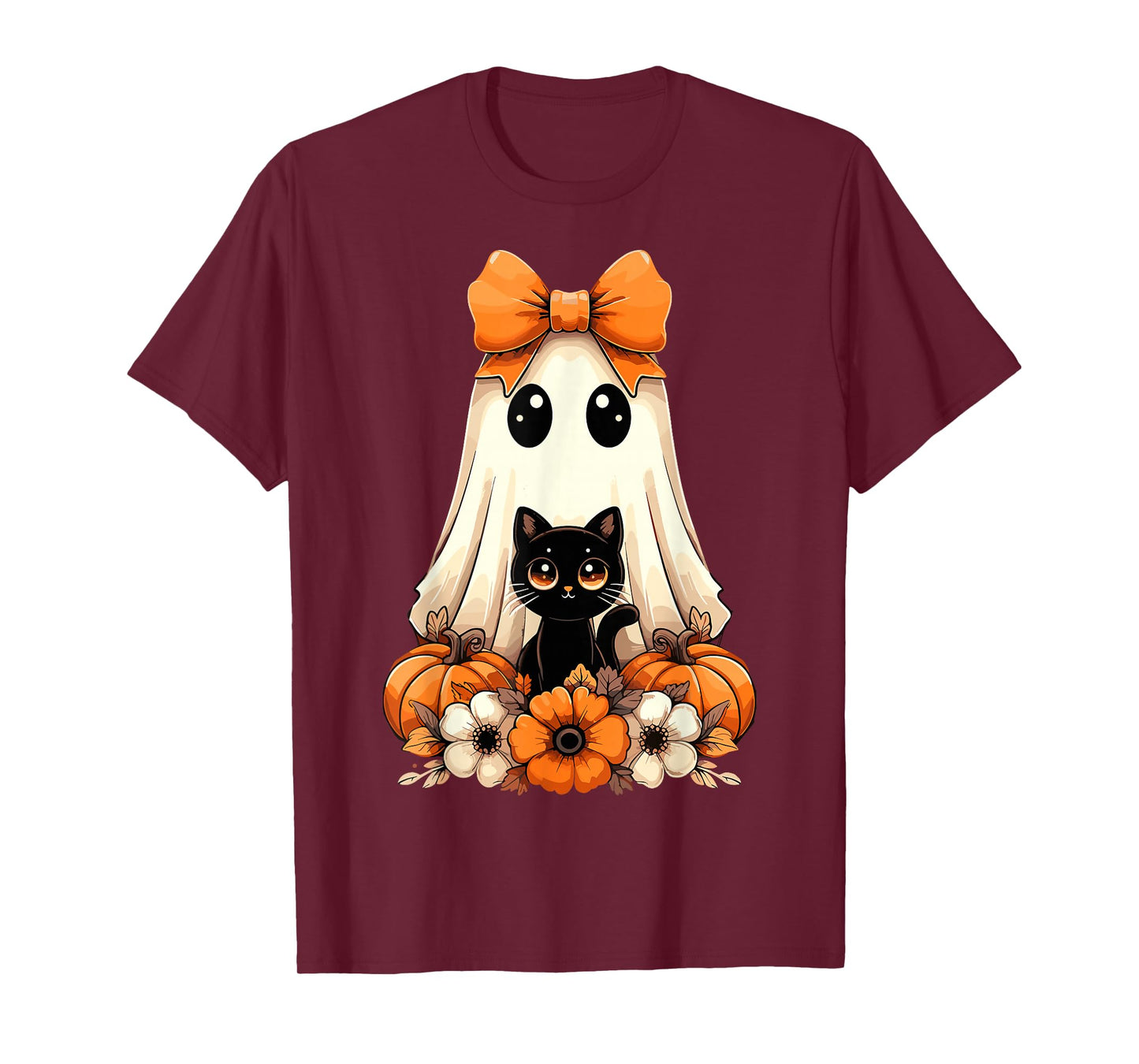 Halloween Ghost Black Cat Groovy T-Shirt
