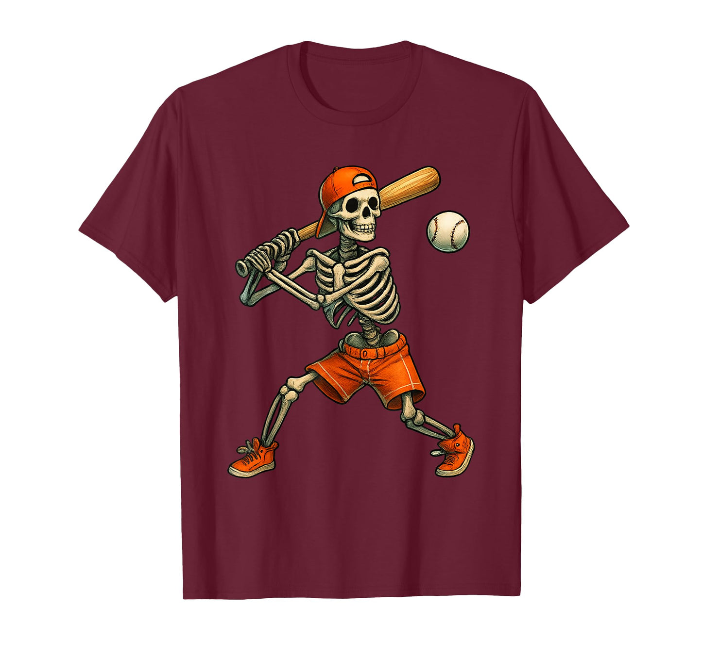 Funny Skeleton Batting Baseball Halloween Boys Men Kids T-Shirt