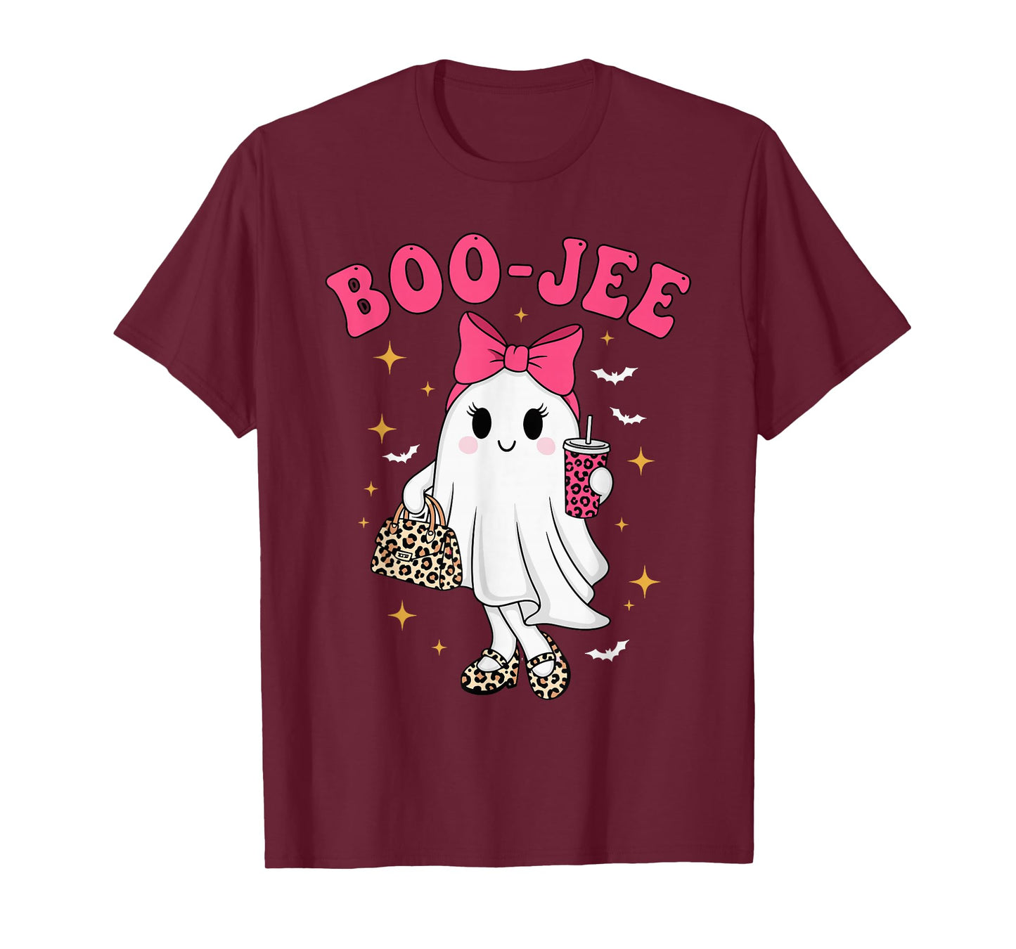 Coquette Leopard Ghost Coffee Boo-JEE Halloween T-Shirt
