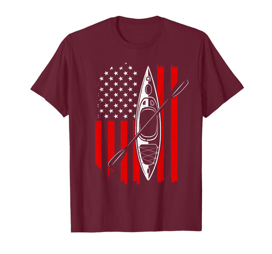 Funny Kayaking Gift for Men Women Cool American Flag Kayak T-Shirt