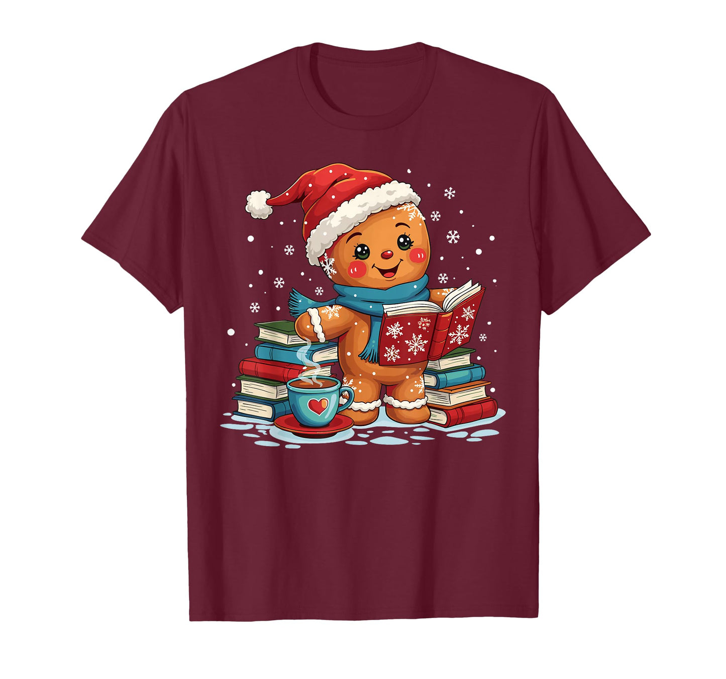 Gingerbread Reading Book Lovers Christmas Bookworm Librarian T-Shirt
