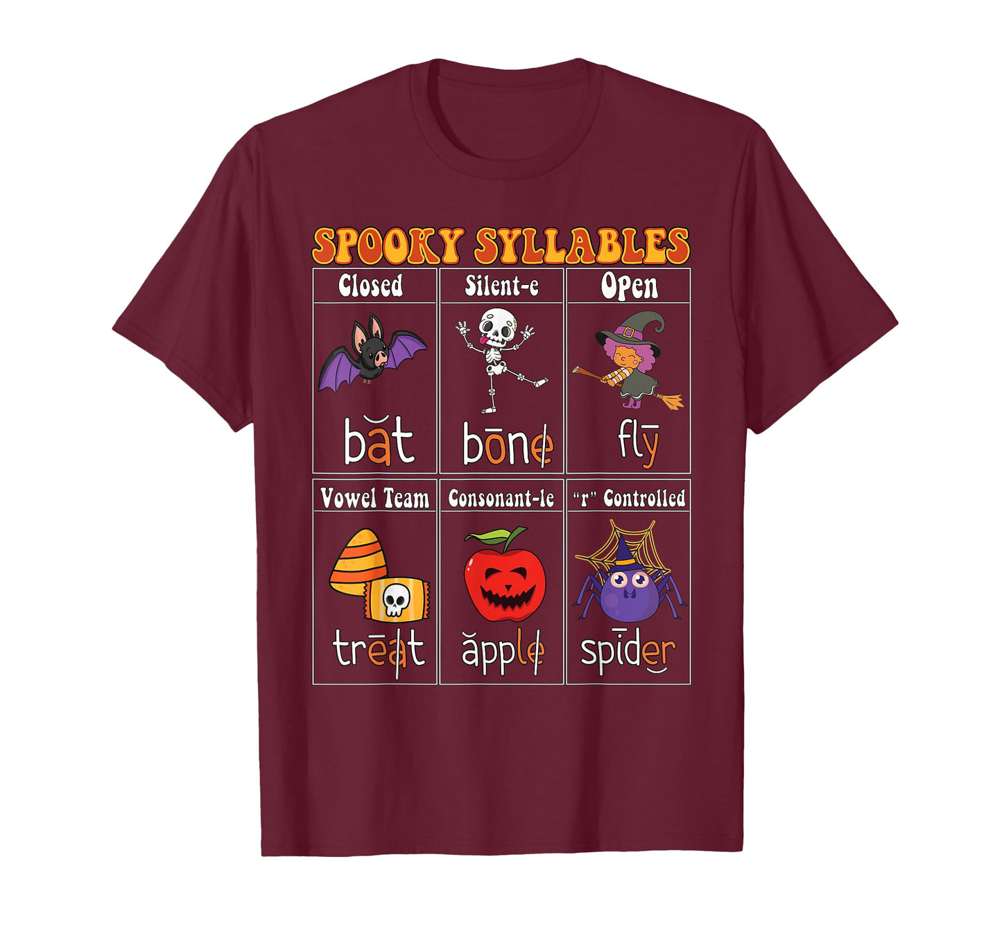 Spooky Syllables Teacher Funny Halloween Educational Kids T-Shirt