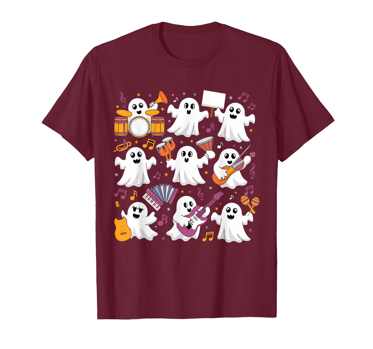 Halloween Ghost Music Teacher Playing Instruments T-Shirt