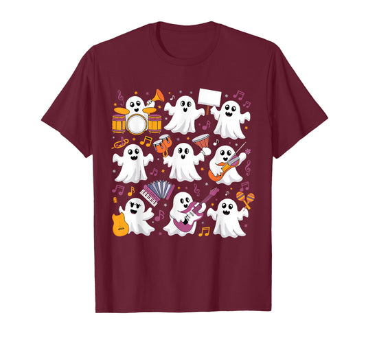 Halloween Ghost Music Teacher Playing Instruments T-Shirt