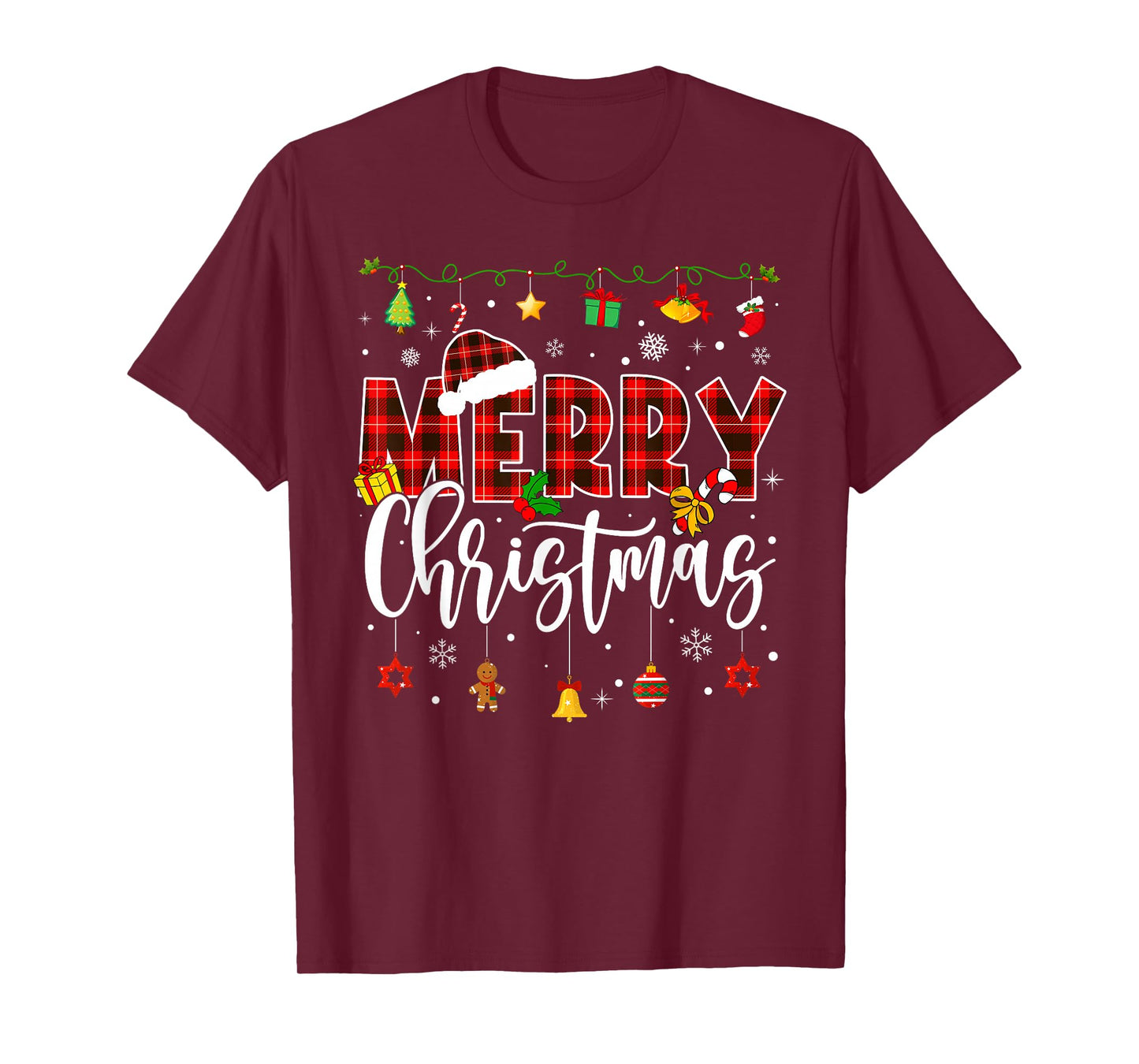 Family Matching Pajamas Merry Christmas 2025 Plaid Men Women T-Shirt