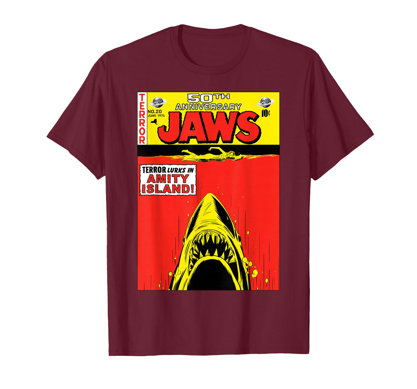 Jaws 50th Anniversary Poster Comic Book Style Front & Back T-Shirt