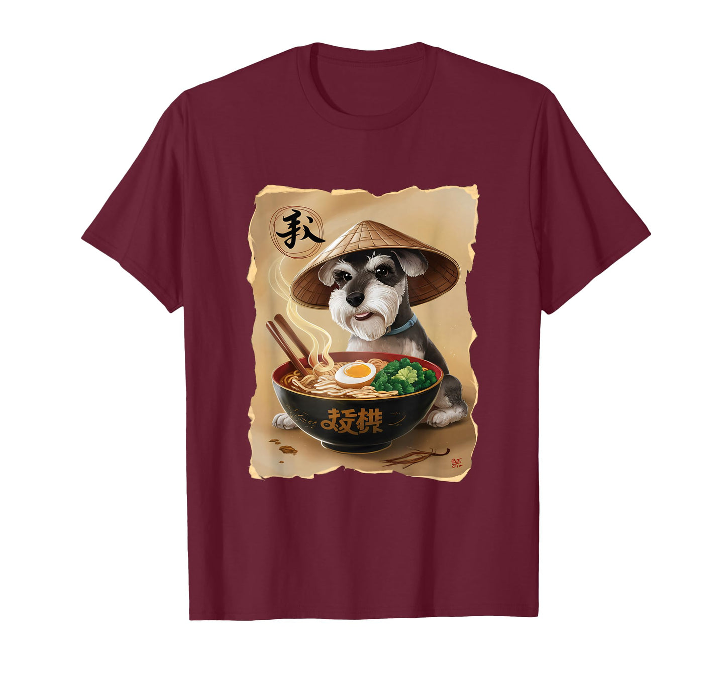 Men Woman Kawaii Eating Ramen Japanese Schnauzer T-Shirt