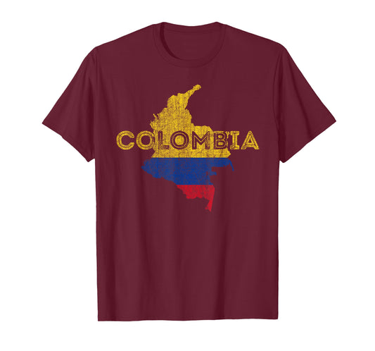 Colombian Map and Flag Souvenir - Distressed Colombia T-Shirt