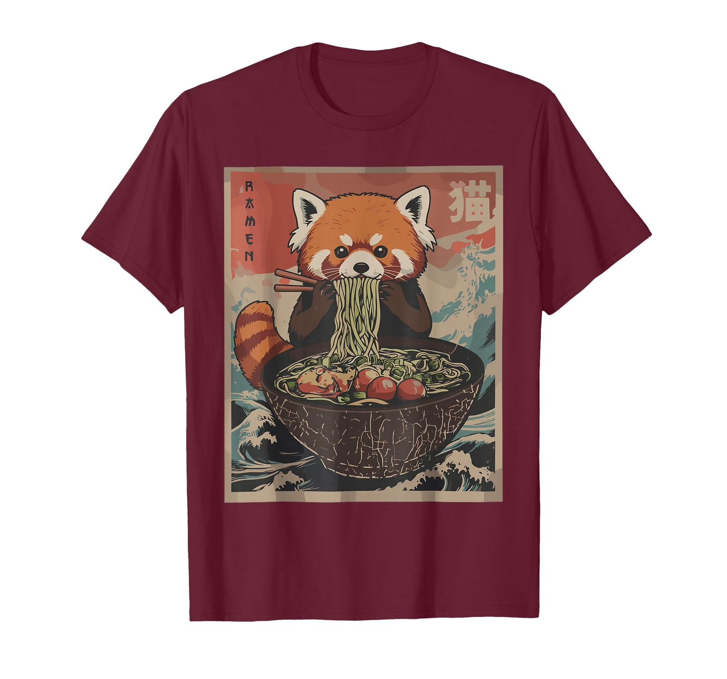 Ramen Japanese Graphic Tees Red Panda Anime Shirts for Men T-Shirt