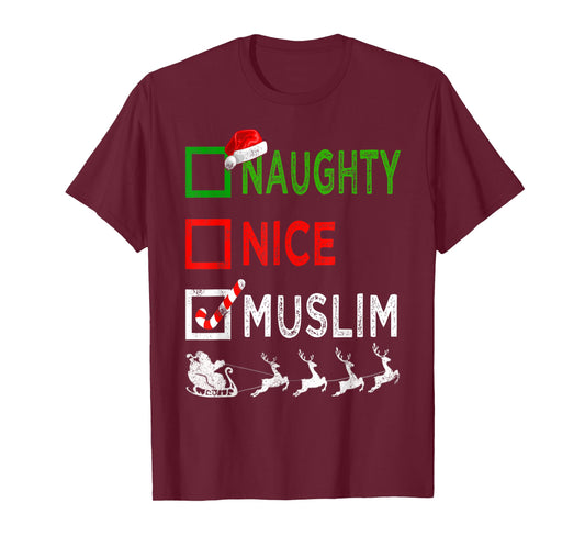 Naughty Nice Muslim Christmas Pajamas Funny Santa Hat Xmas T-Shirt