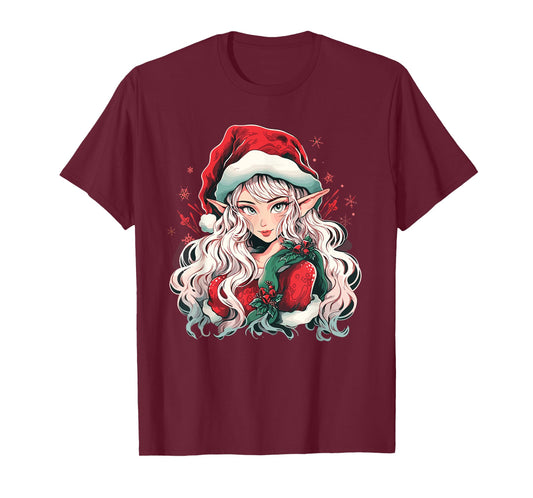 Christmas Elf Beautiful Anime Girl Cute Waifu Manga Graphic T-Shirt