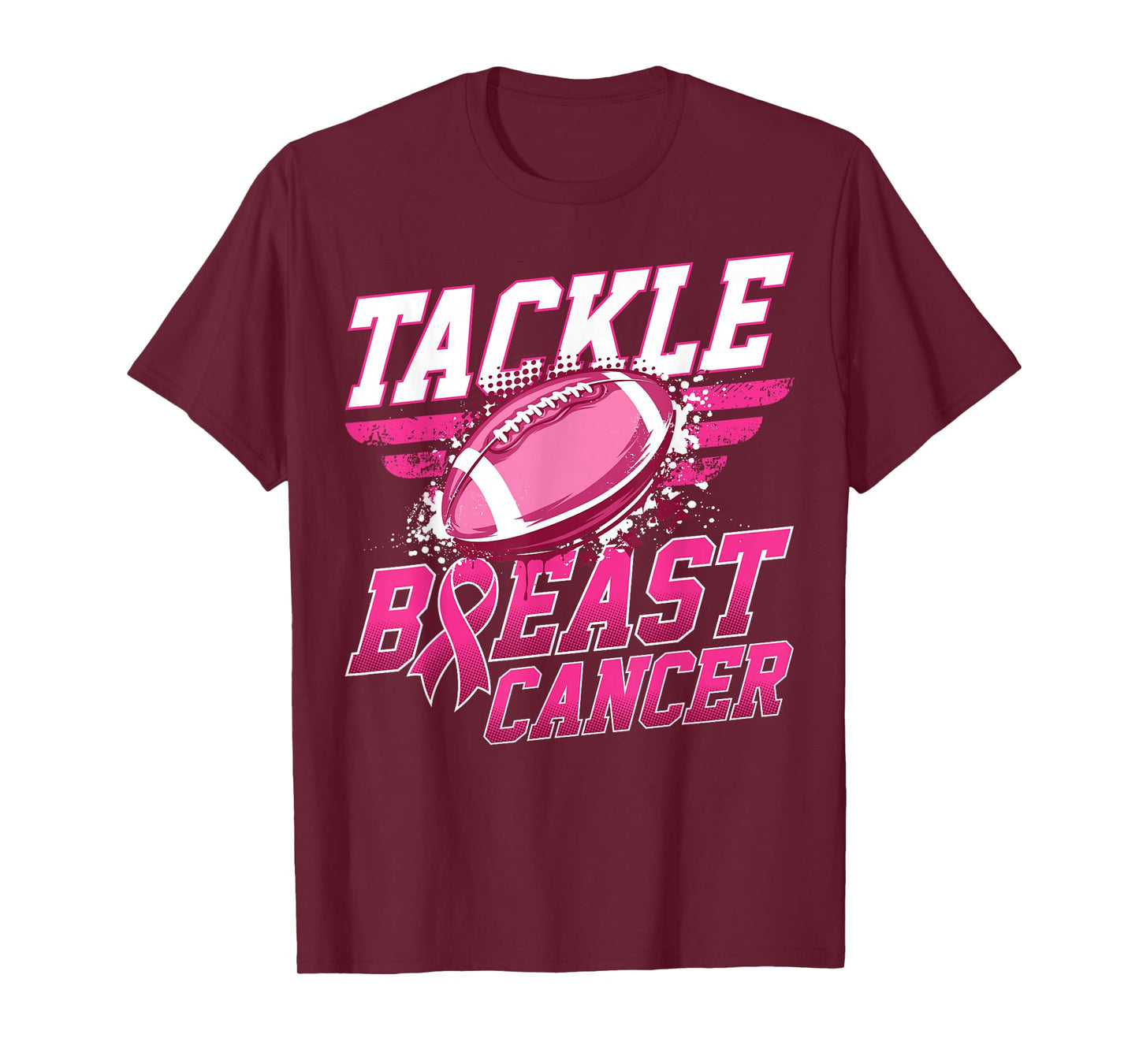 Tackle Breast Cancer Awareness Football Pink Ribbon Men Boys T-Shirt