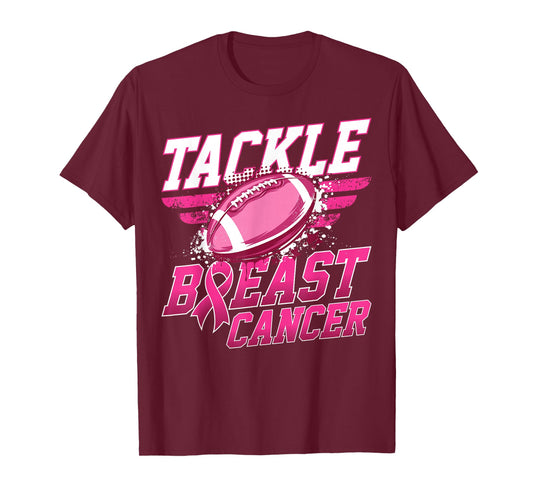 Tackle Breast Cancer Awareness Football Pink Ribbon Men Boys T-Shirt