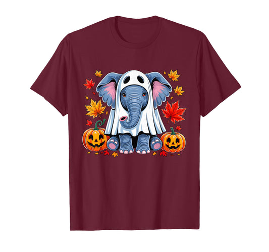 Funny Halloween Elephant Ghost Spooky Pumpkin Hello Fall T-Shirt