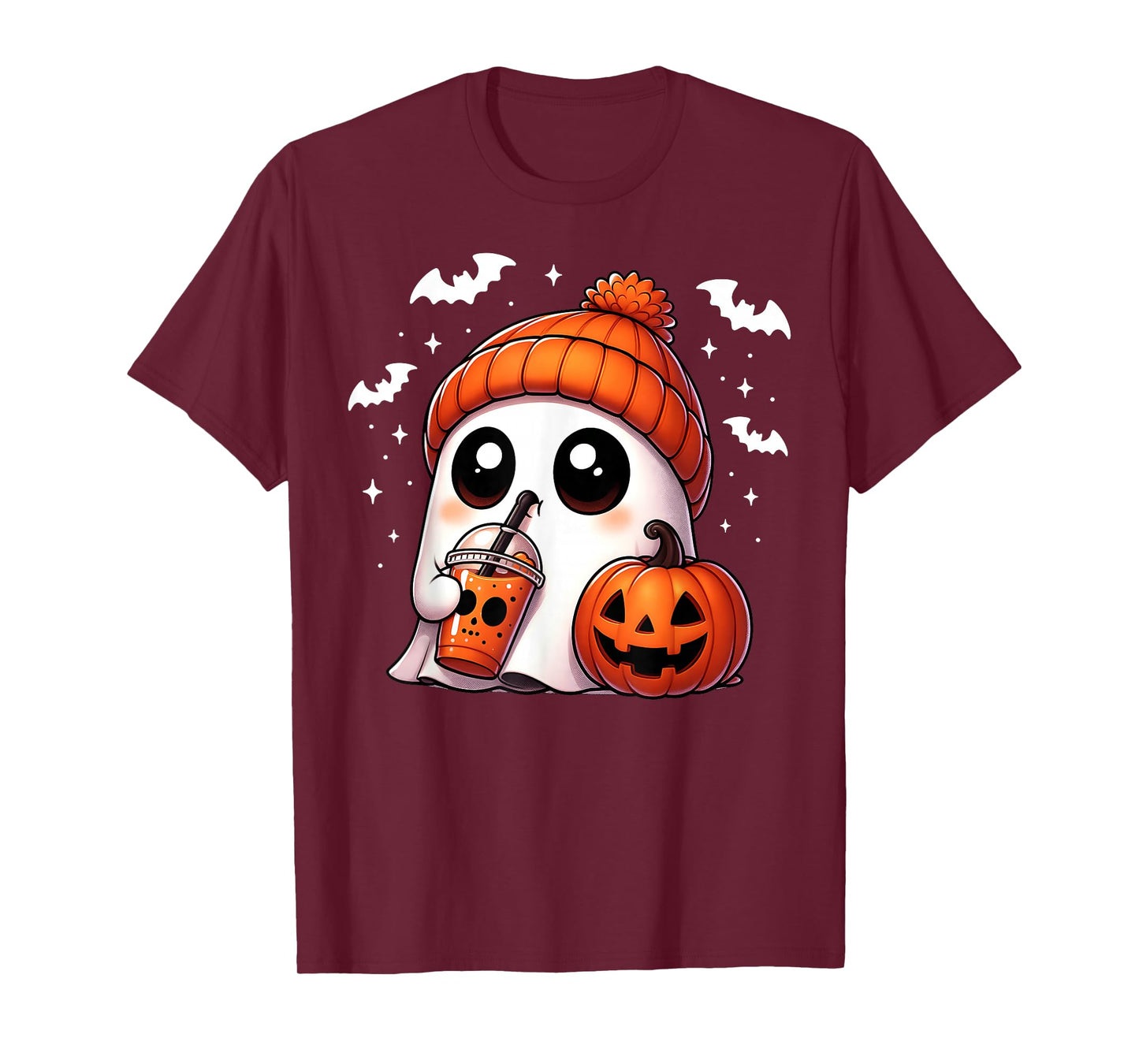 Cute Ghost Coffee Lover Halloween Ghost Pumpkin Spice Womens T-Shirt