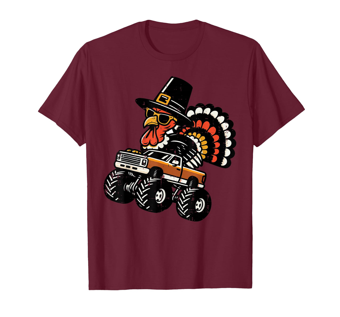 Thanksgiving Turkey On Monster Truck Boys Kids Youth Men T-Shirt