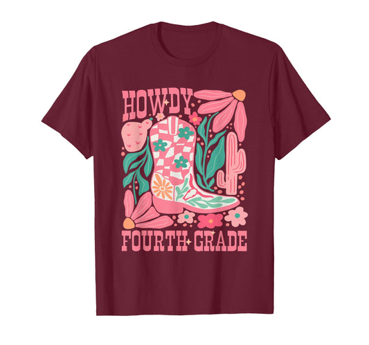 Howdy Fourth Grade Western 4th Grade Teacher Cowboy Cowgirl T-Shirt