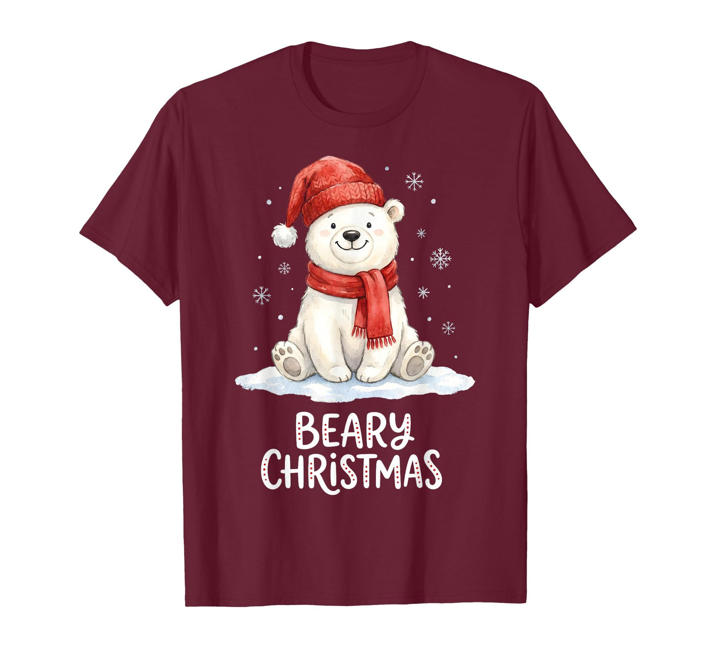 Cute Beary Christmas Polar Watercolor Xmas Holiday T-Shirt