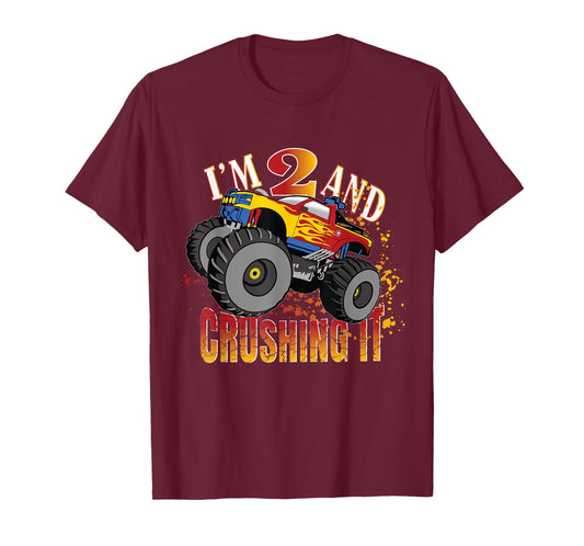 I'm 2 And Crushing It 2nd Birthday Child Monster Truck Party T-Shirt