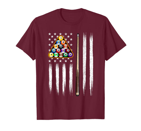 American Flag Billiard - 8 Ball Billiard Game Pool Player T-Shirt