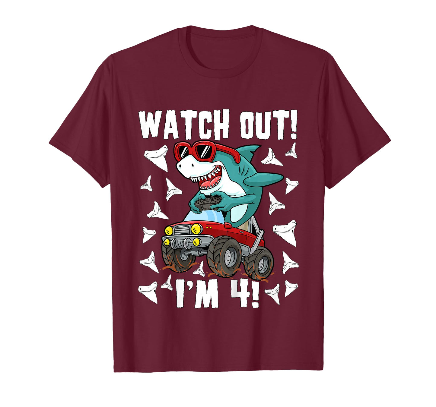 4 Years Old 4th Birthday Shark Boy Girl Monster Truck Gamer T-Shirt