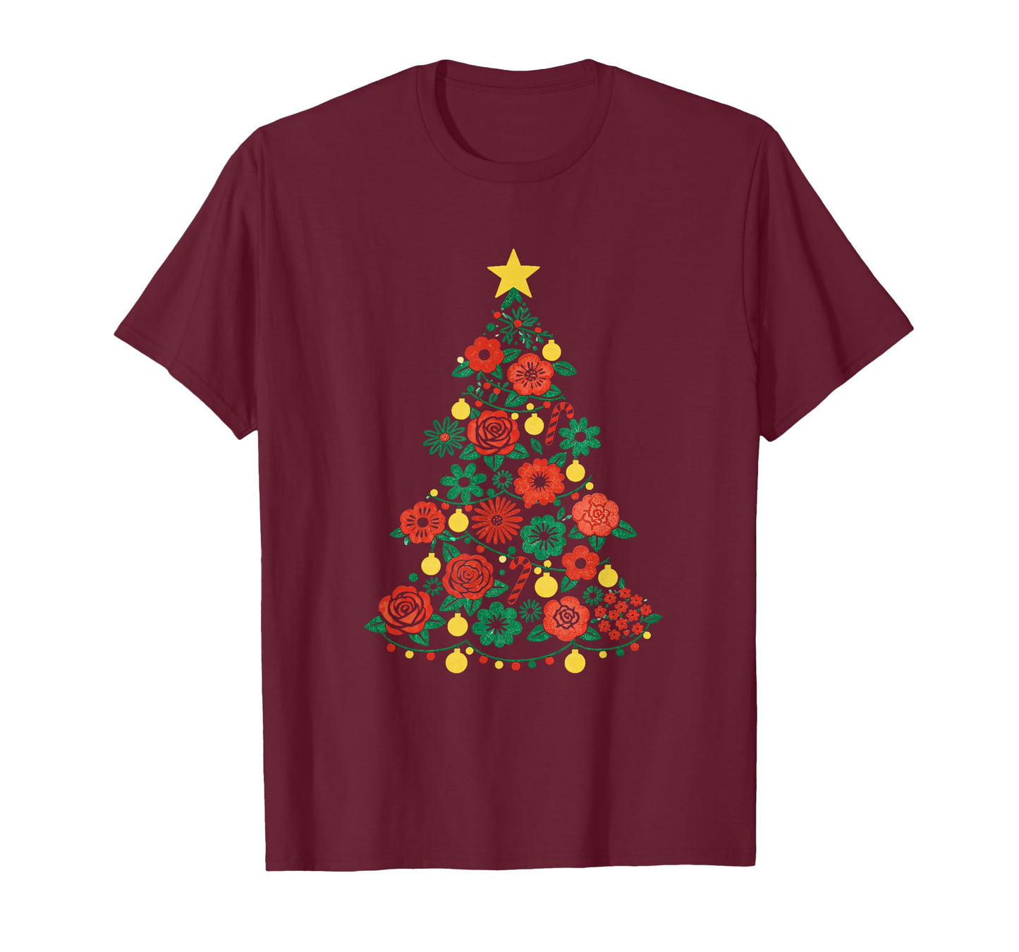 Floral Christmas Tree Girly Xmas Holiday Festive Season T-Shirt