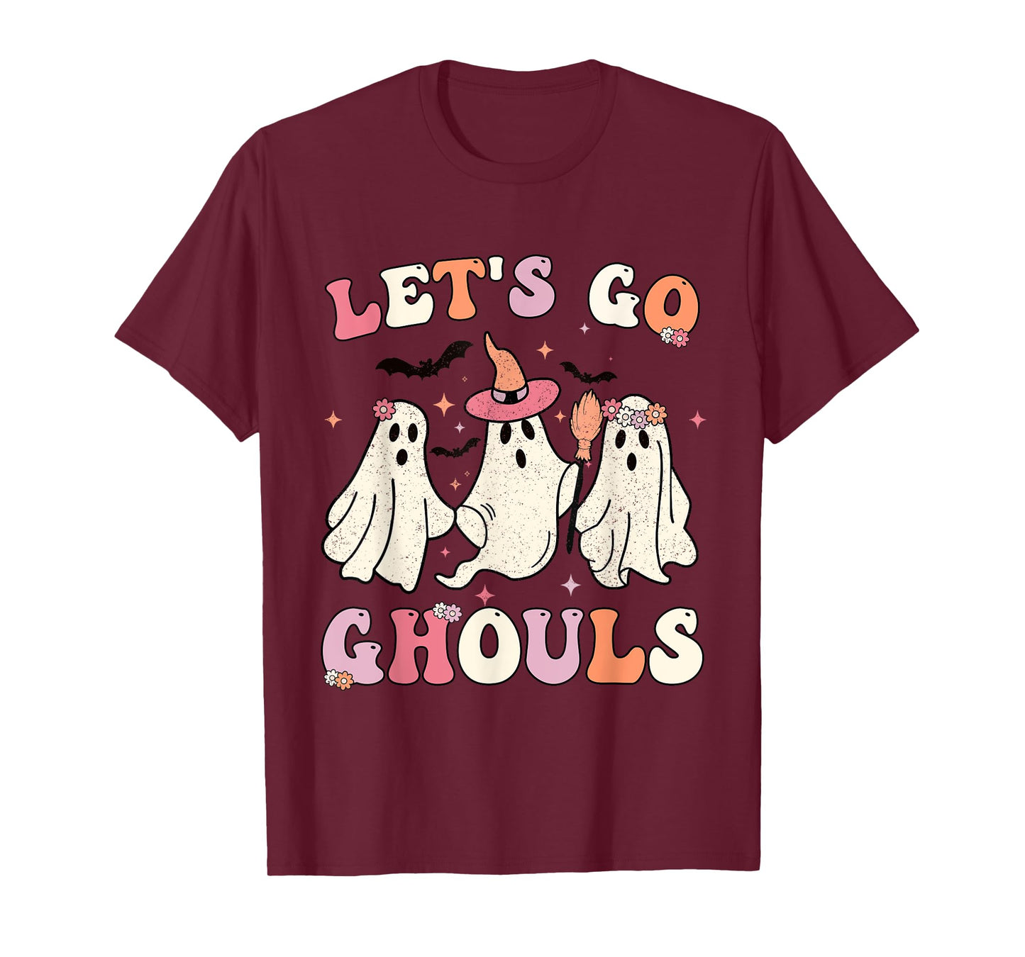 Retro Groovy Let's Go Ghouls Halloween Ghost Outfit Costumes T-Shirt