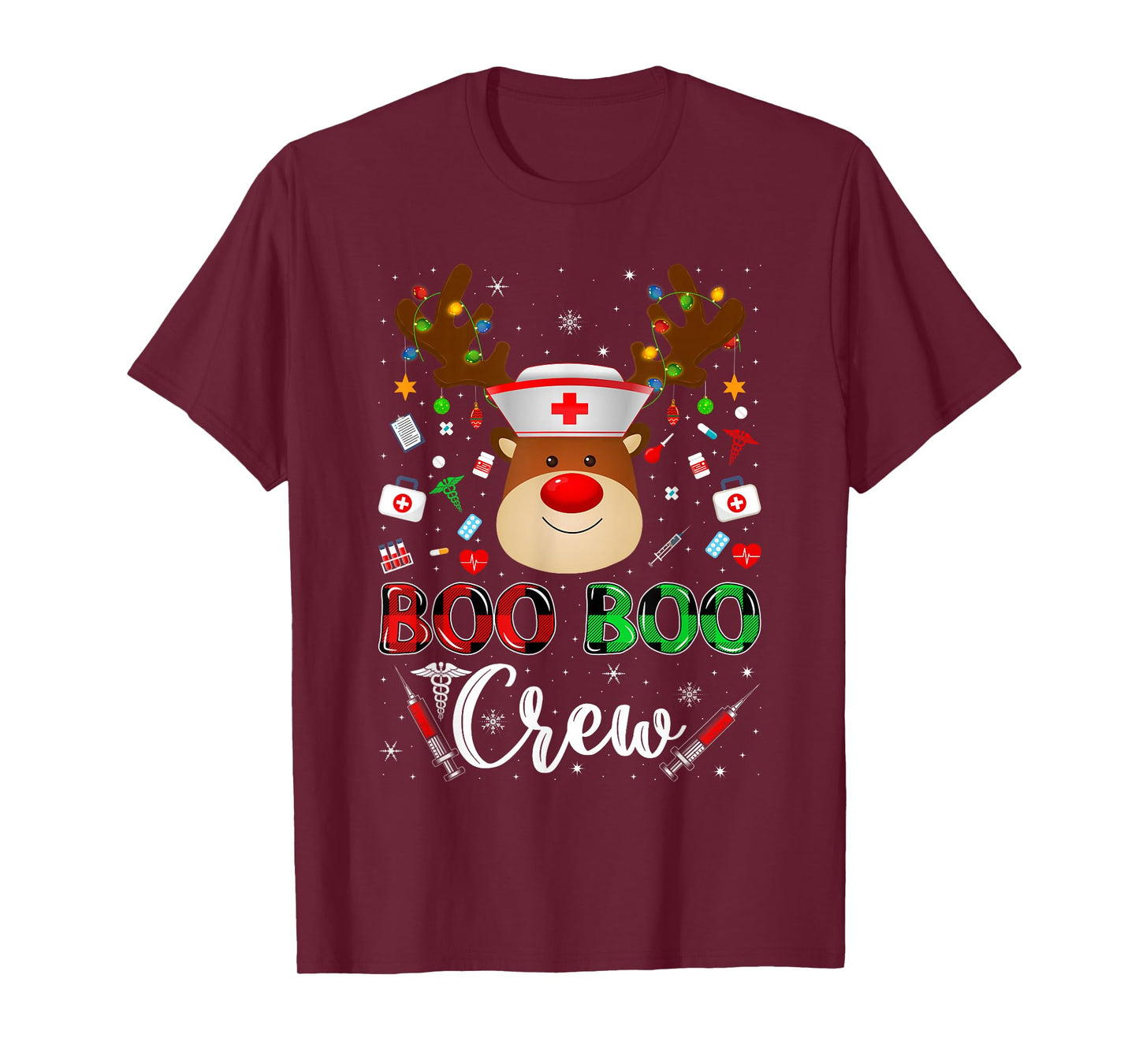 Nurse Christmas Scrub Top Funny Reindeer Boo Crew Nurse Xmas T-Shirt