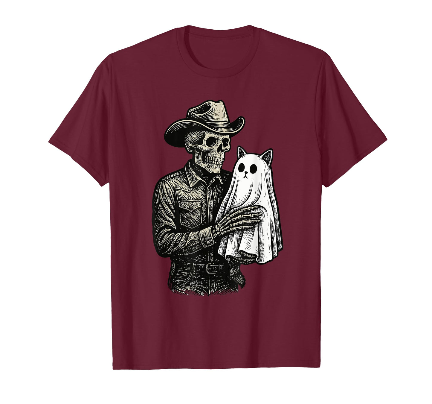 Skeleton Cowboy Ghost Cat Halloween Goth Dark Western Gothic T-Shirt