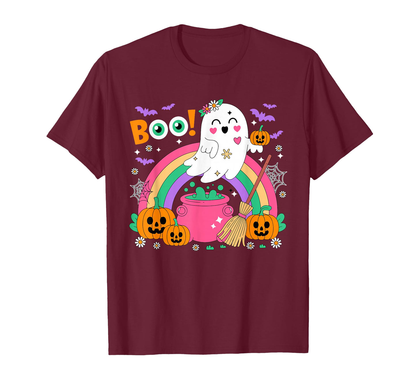 Boo Colorful Rainbow Horror Carved Pumpkin Halloween Ghost T-Shirt