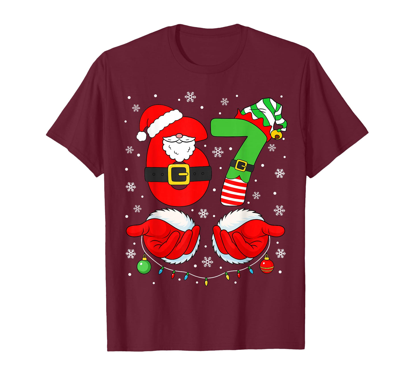 Funny Six Seven 67 Meme 6 7 Elf Santa Christmas Pajamas Kids T-Shirt