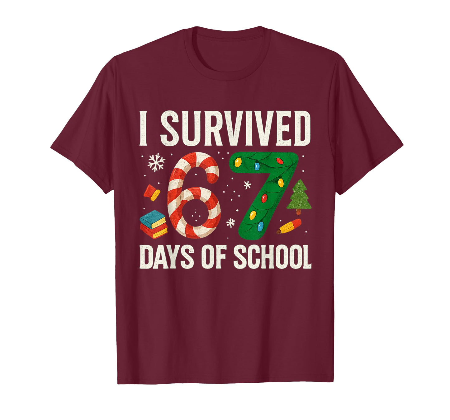I Survived 67 Days of School Christmas Red Plaid for Student T-Shirt