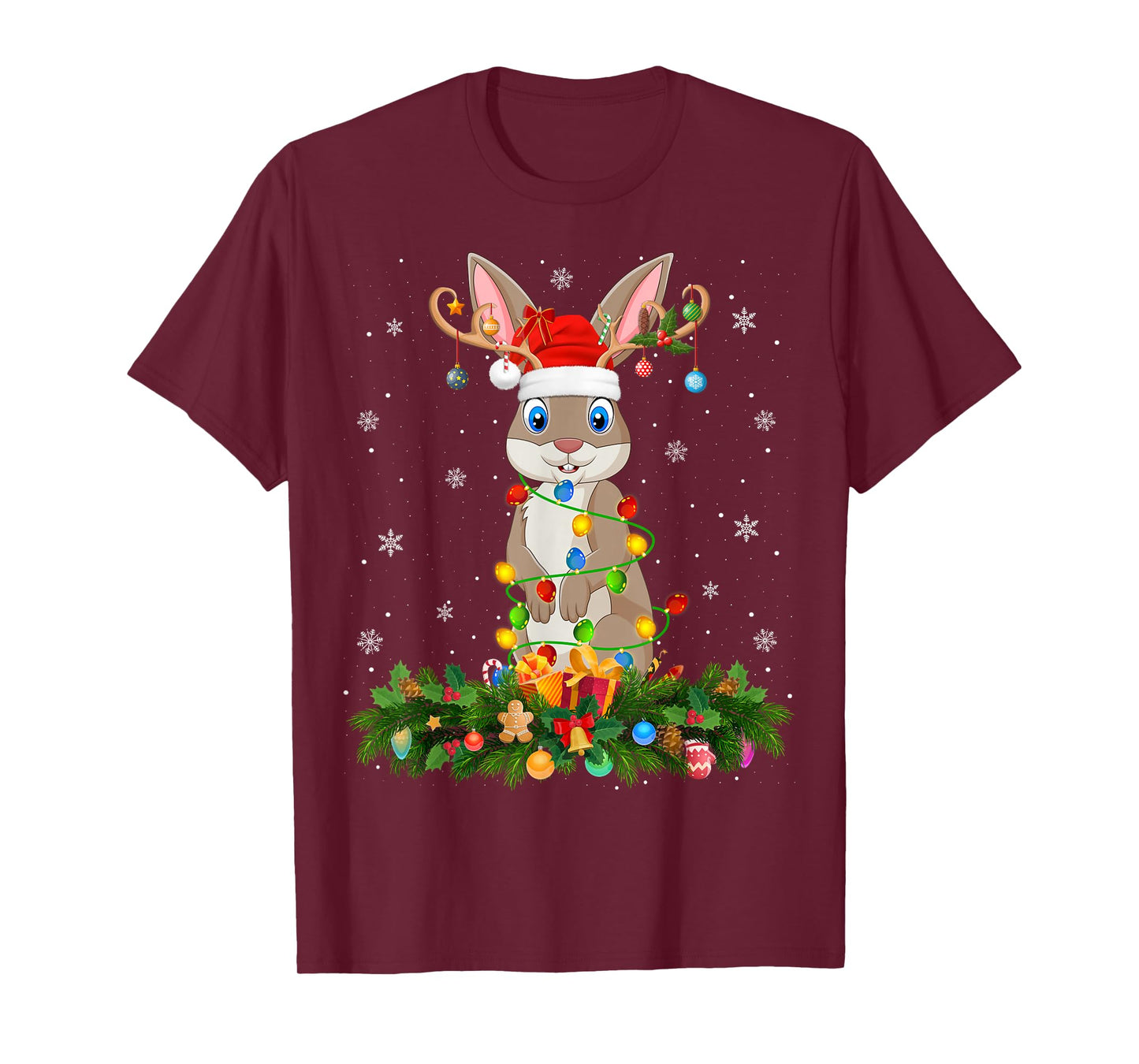 Rabbit Bunny Christmas Lights Reindeer Santa Adult & Kids T-Shirt
