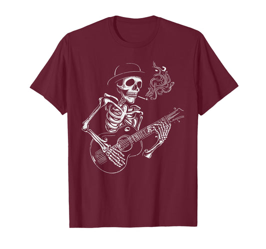 Skeleton Guitar PLayer Halloween Bones Guitarist Musician T-Shirt