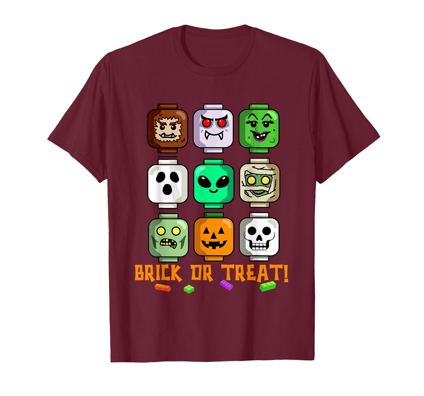 Halloween Building Brick or Treat Heads Pumpkin Ghost Mummy T-Shirt