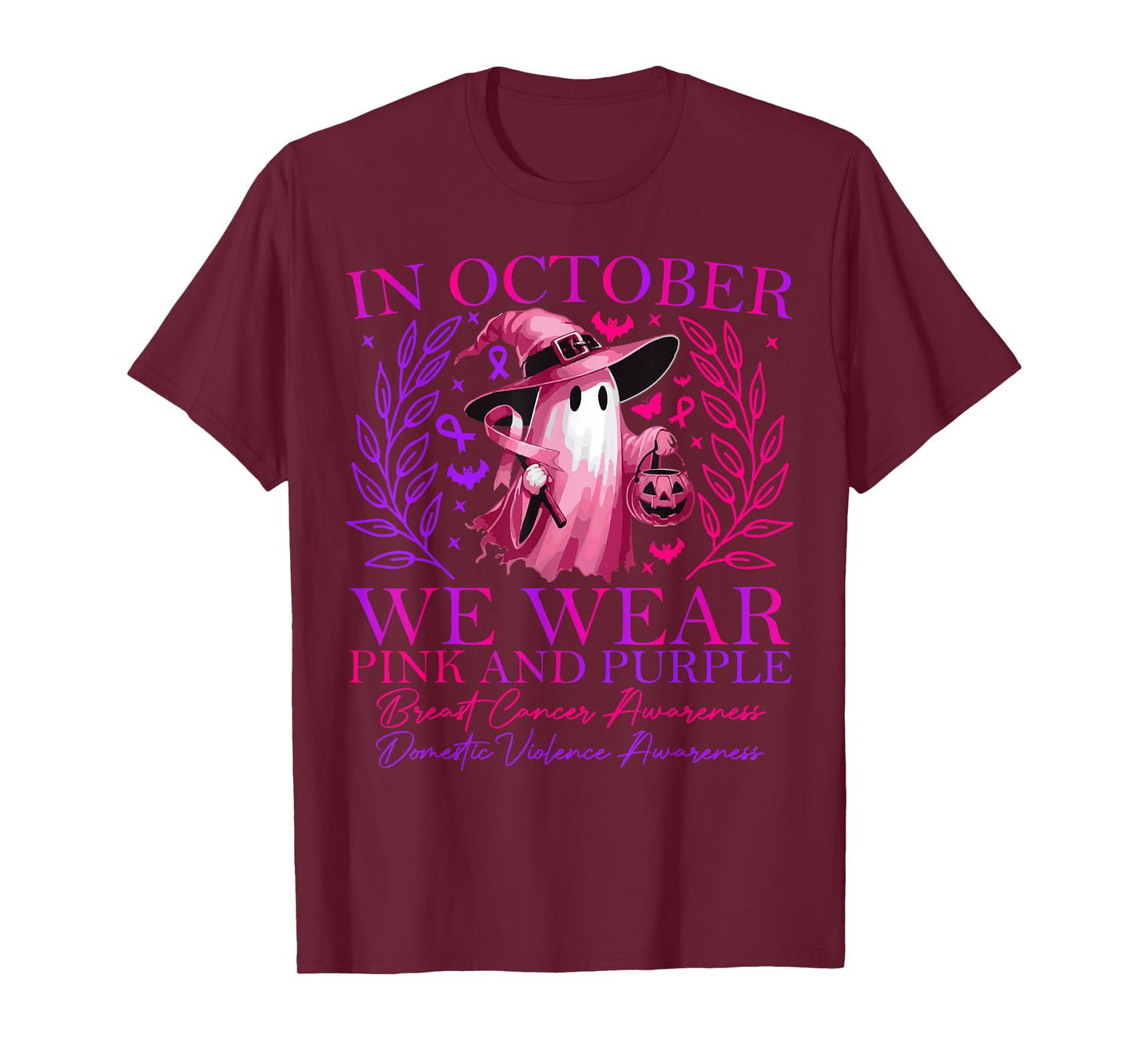 in October We Wear Pink and Purple Witch Ghost Pumpkin 2025 T-Shirt