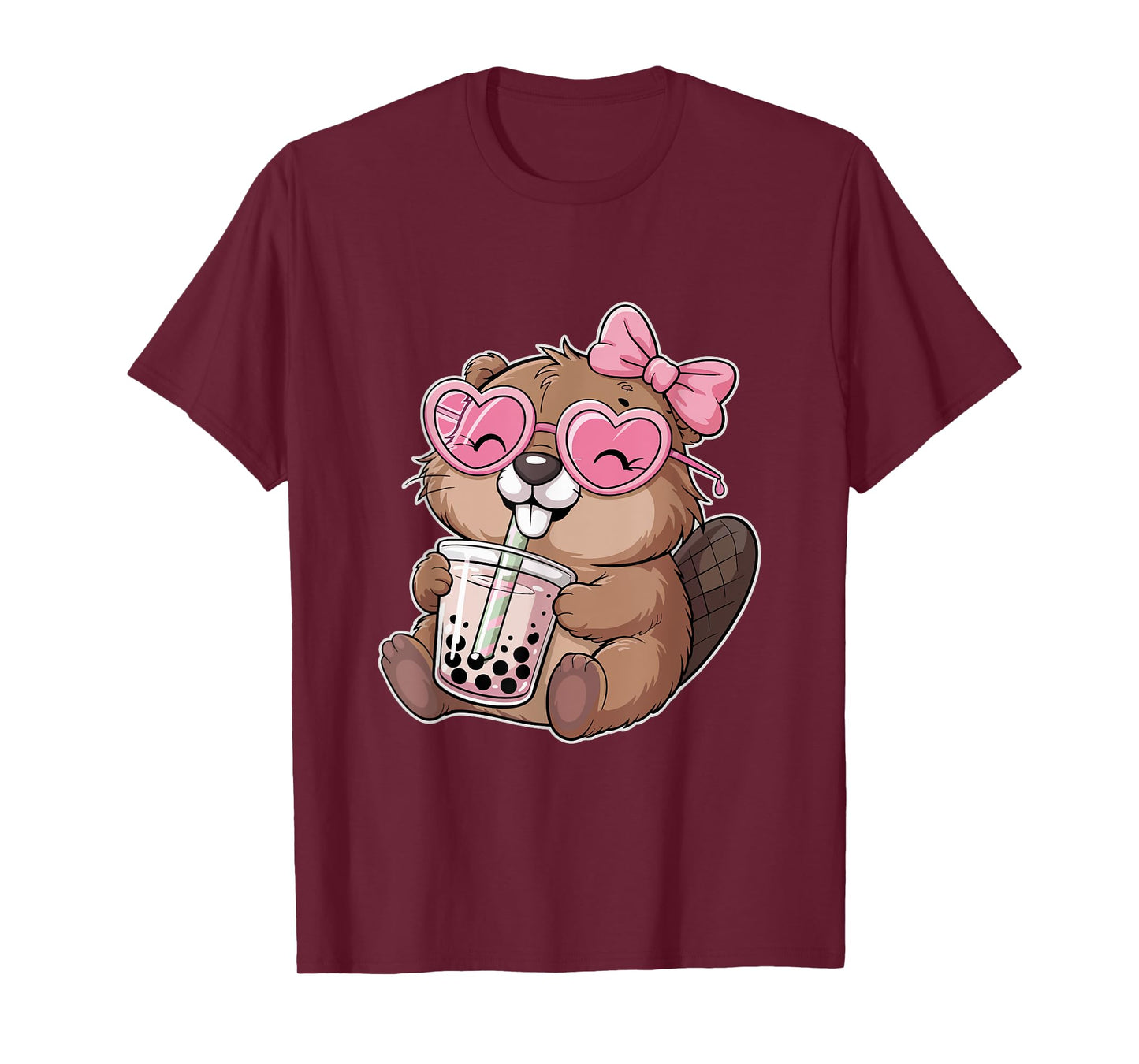 Beaver Coquette Bow Tea Bubble Cute Beaver Boba Tea T-Shirt