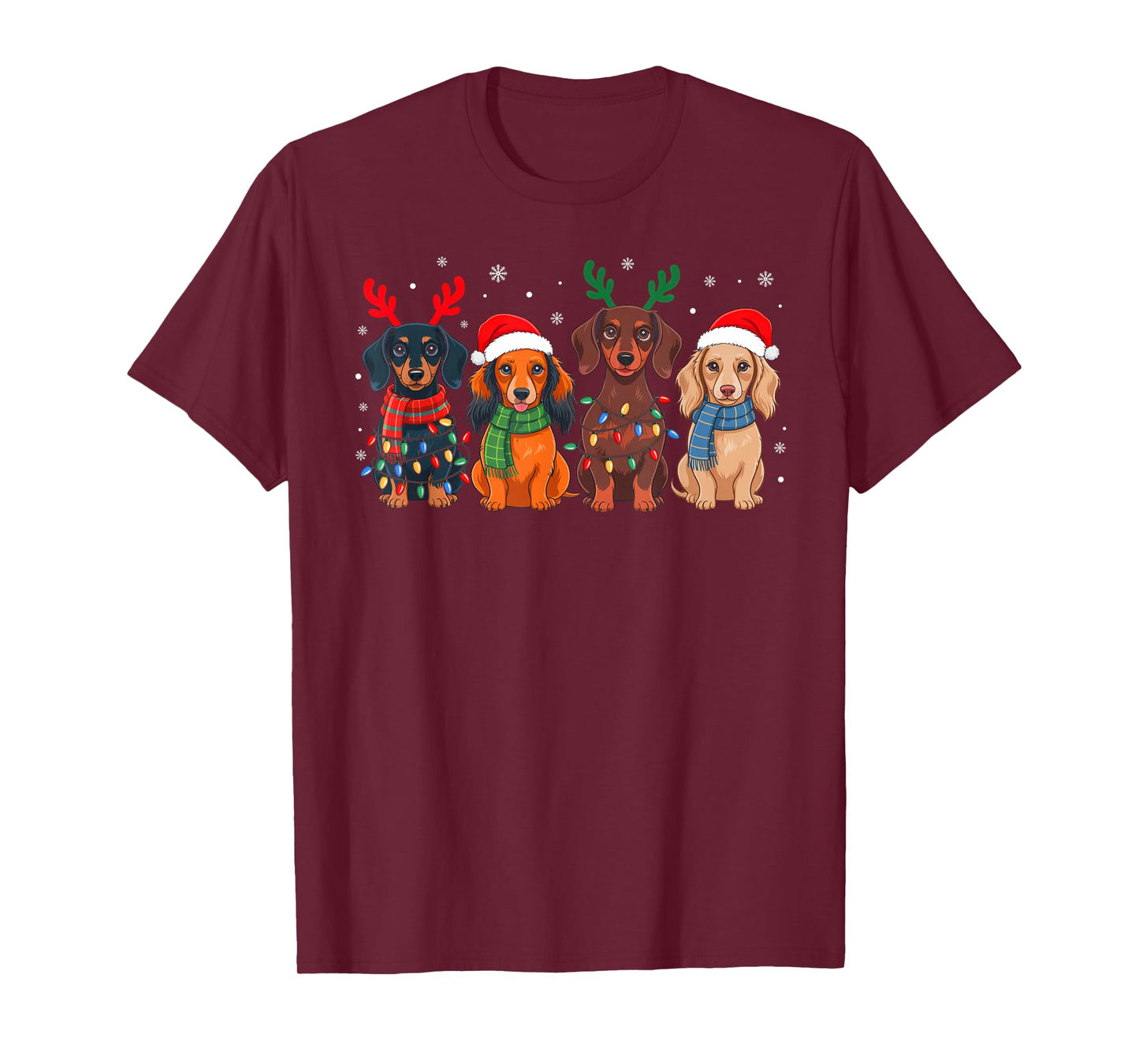 Dachshund Christmas Santa Reindeer Xmas Pajamas Dog Lover T-Shirt