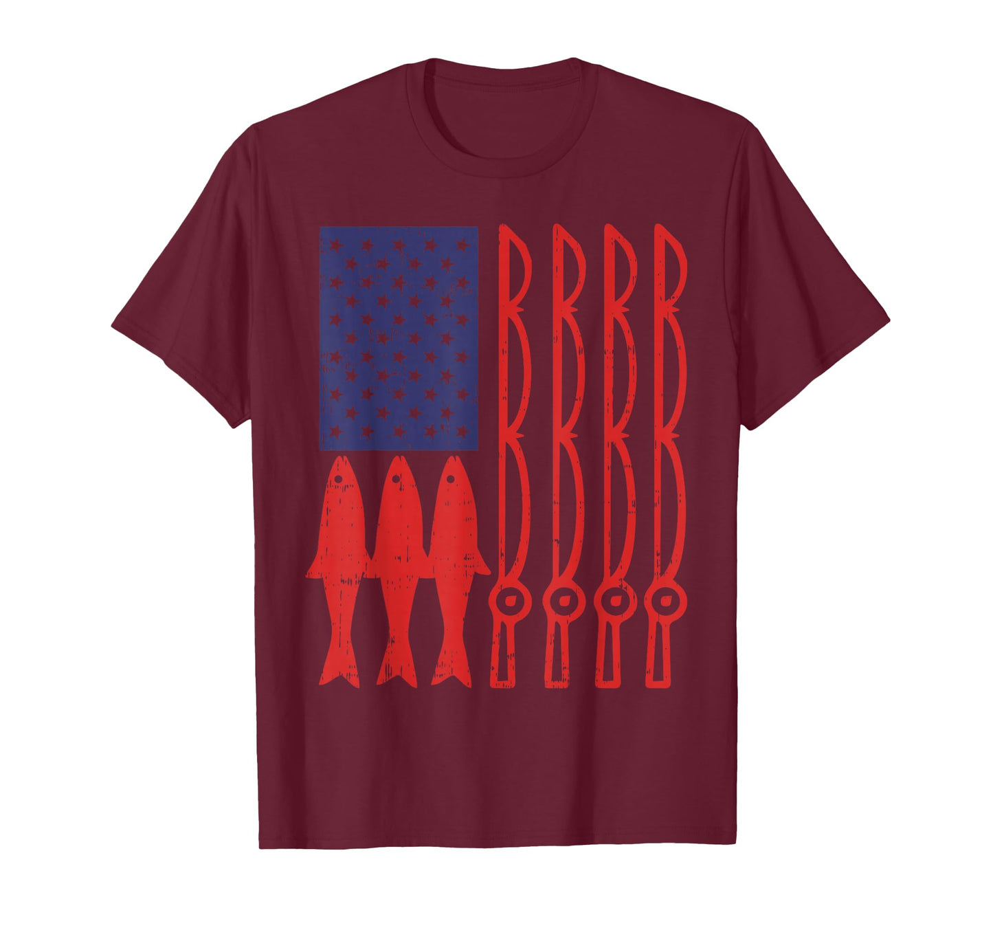 USA American Flag Fishing Rod Patriot Fisherman Dad Gift T-Shirt