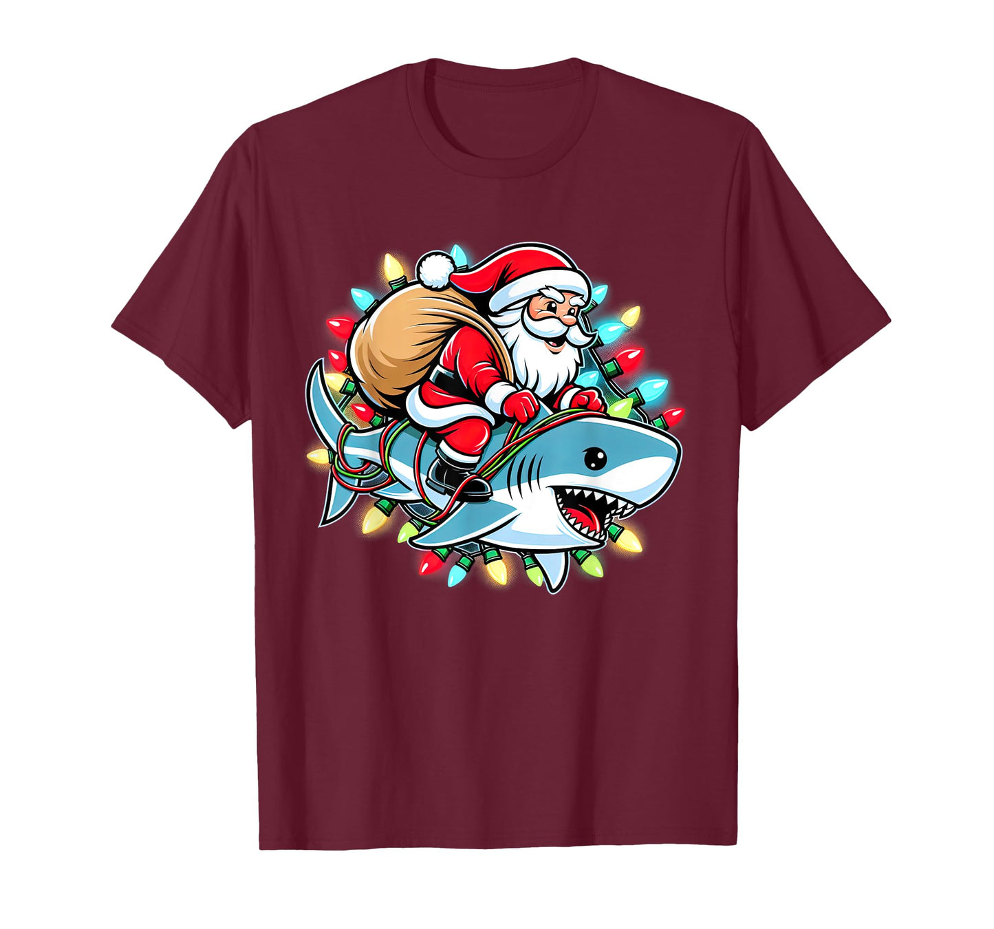 Santa Claus Riding Shark Christmas Boys Merry Sharkmas Xmas T-Shirt