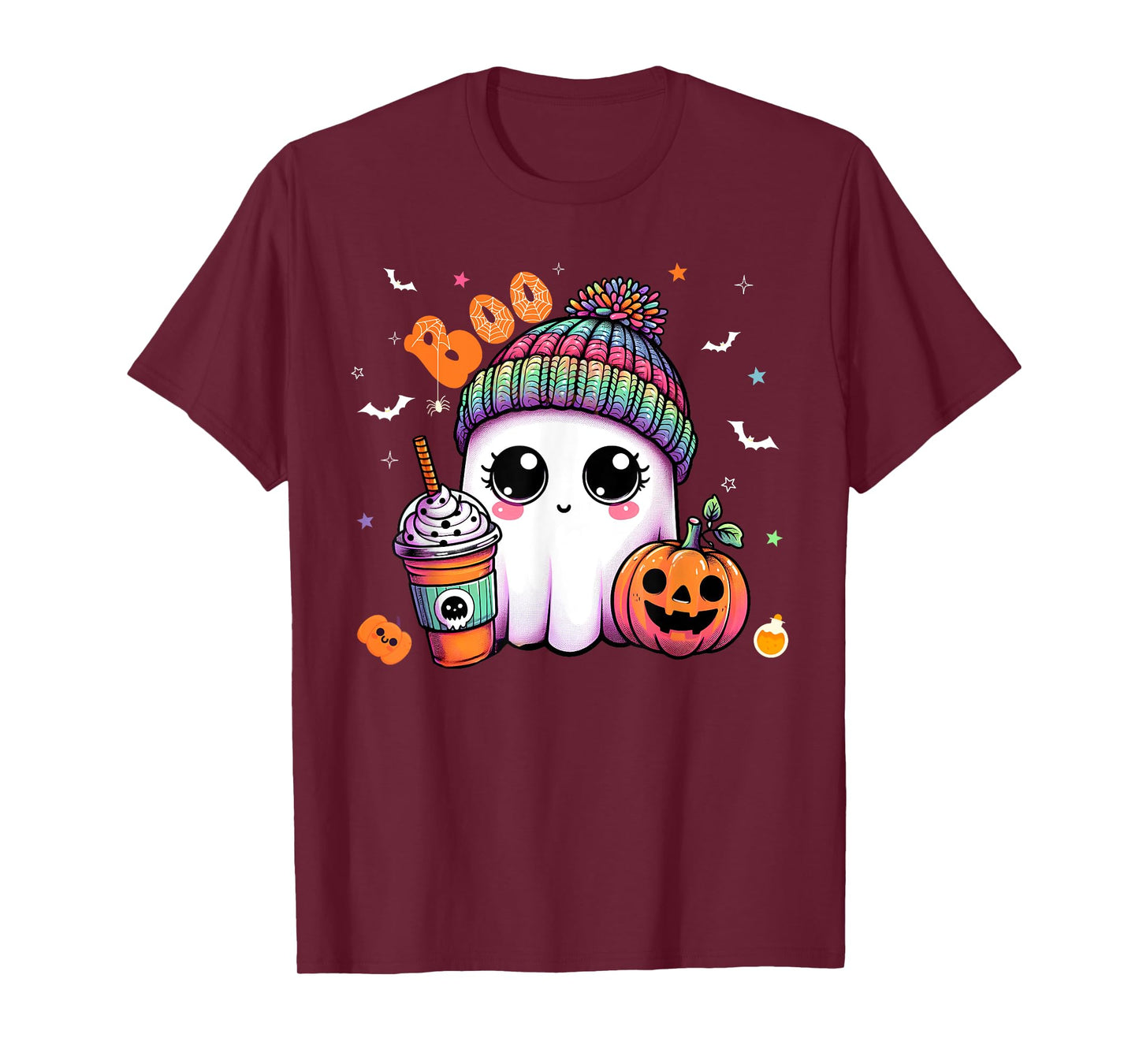 Cute Ghost Boo Drinking Pumpkin Spice Coffee Halloween T-Shirt
