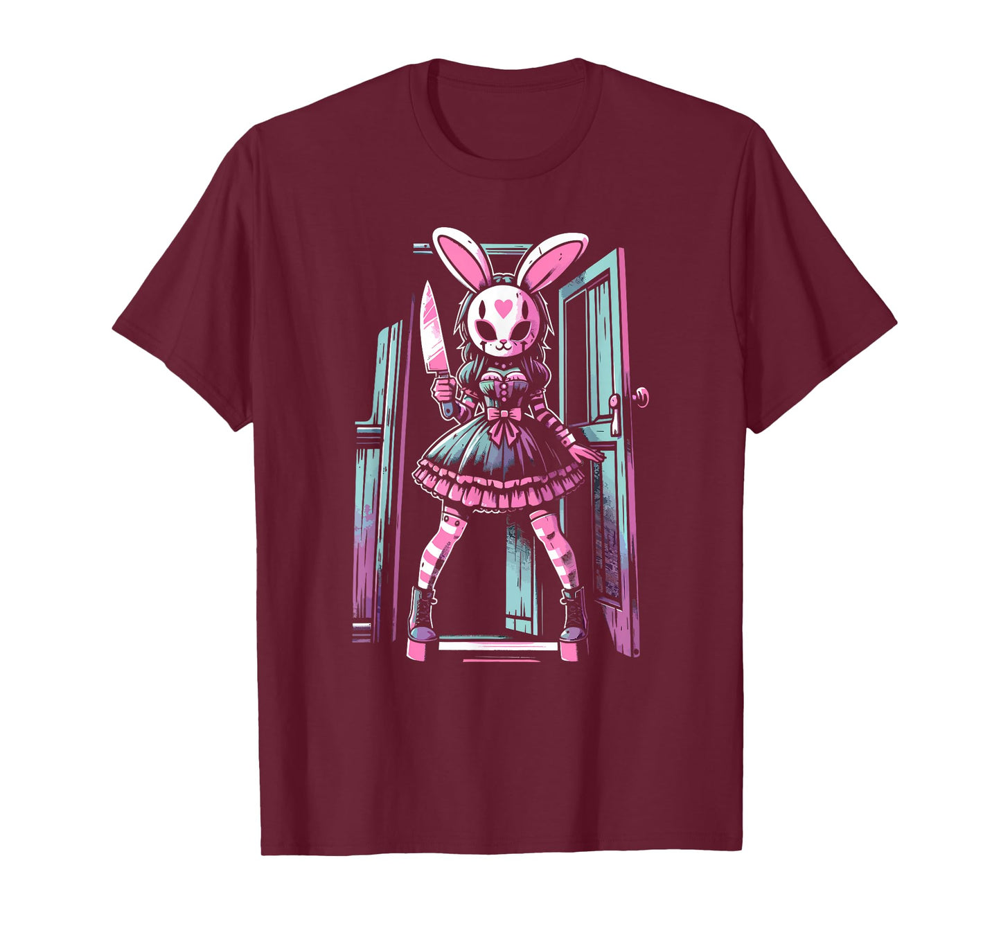 Pastel Goth Bunny Mask Girl Horror Slasher Anime Alt Rabbit T-Shirt